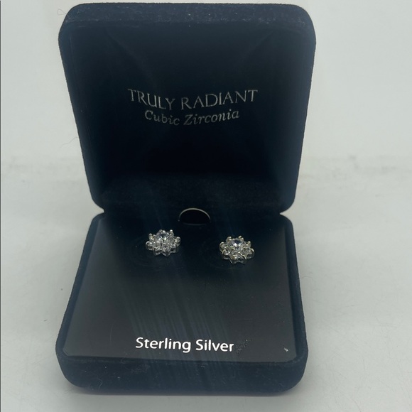Truly Radiant Sterling Silver Cubic Zirconia Post Earrings - Picture 1 of 5